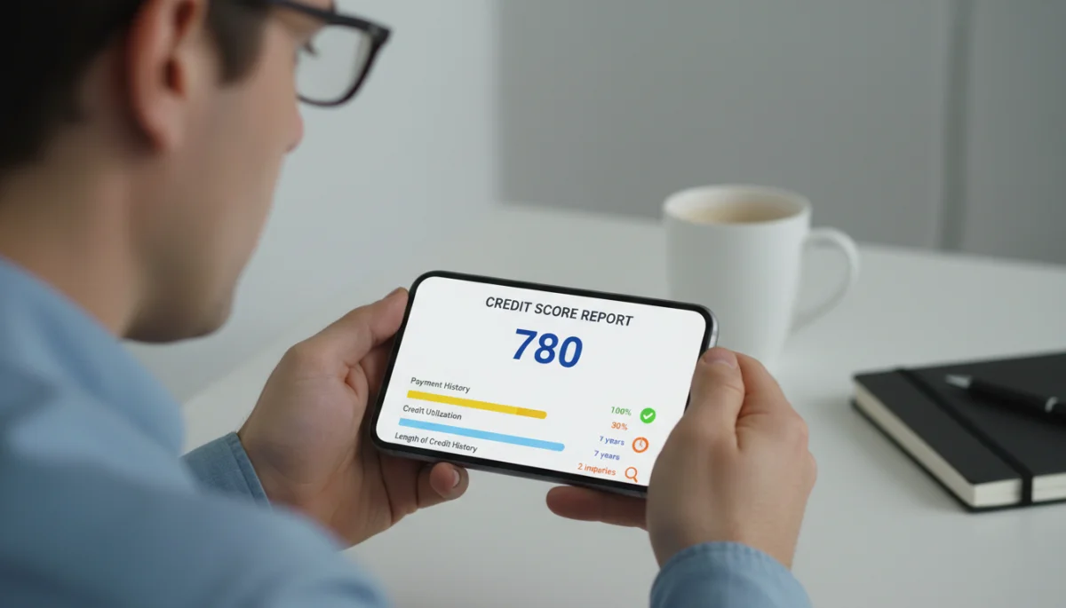 Pessoa analisando o score de crédito em um aplicativo de celular.