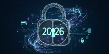 Novas Regras Contas Digitais 2026: Acesso e Segurança Cadeado digital futurista com ano 2026 simbolizando novas regras de segurança para contas digitais.
