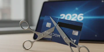 Como Cancelar Cartão de Crédito em 2026: Guia Completo e Seguro Cartão de crédito sendo cortado ao meio, simbolizando o cancelamento e a liberdade financeira.