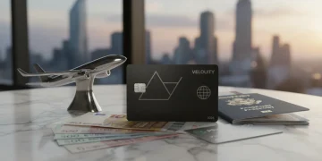 Cartão Black 2026: Salas VIP e Seguro Viagem R$100.000 Cartão Black em destaque sobre uma superfície de mármore, com elementos de viagem e luxo ao redor, simbolizando os benefícios exclusivos de 2026.