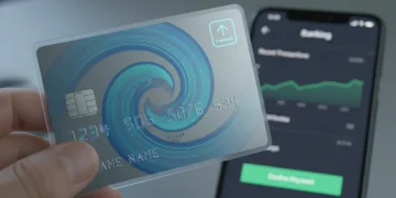 Cartão de Crédito da Conta Digital: Melhores Opções 2026 Cartão de crédito digital moderno com aplicativo de banco em smartphone ao fundo.