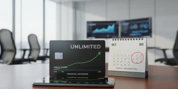 Cartão de crédito com limite alto e gráfico de score de crédito em ascensão.