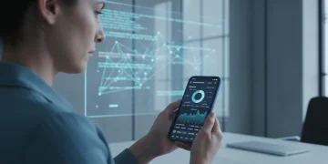 Pessoa usando um smartphone para gerenciar suas finanças em um aplicativo de conta digital.