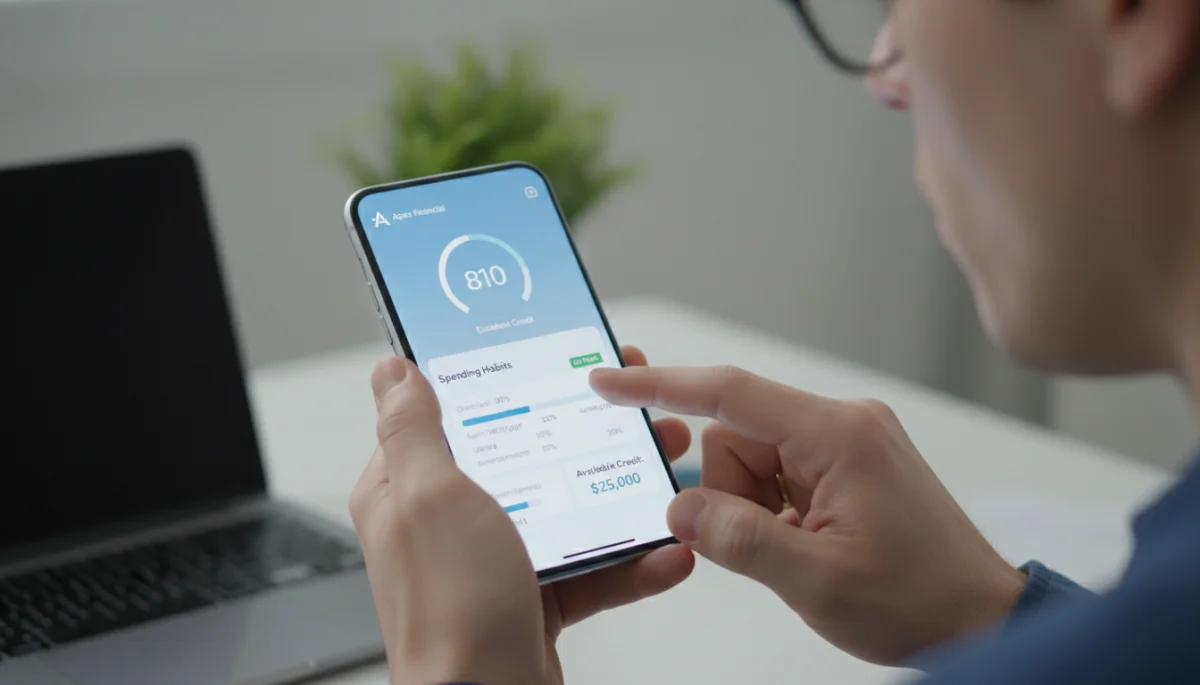 Pessoa utilizando aplicativo bancário no celular, visualizando informações financeiras e gerenciando seu limite de cartão.