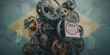 Engrenagens e documentos simbolizando a reforma administrativa no Brasil para 2026.