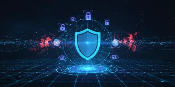Segurança Digital 2026: 3 Atualizações Essenciais Contra Fraudes Ícone de escudo digital protegendo rede de dados, simbolizando segurança cibernética avançada em 2026.