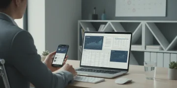 Pessoa analisando dados financeiros da conta digital no laptop para o Imposto de Renda 2026.