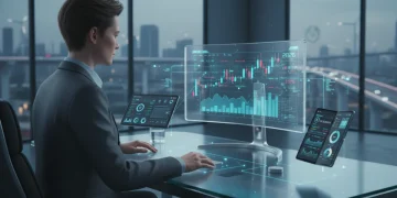 Pessoa gerenciando múltiplas contas digitais em diversos dispositivos