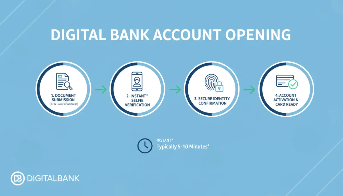Infográfico com passos para abrir conta digital de forma simplificada
