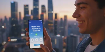 Pessoa abrindo conta digital no celular com agilidade e satisfação