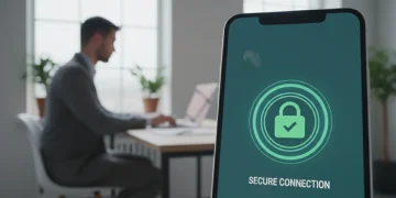 Ícone de cadeado seguro em tela de smartphone, simbolizando a proteção da conta digital.